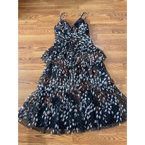 Marchesa Notte black appliqué tiered party  V-neck dress size 10 / M - Picture 12 of 12